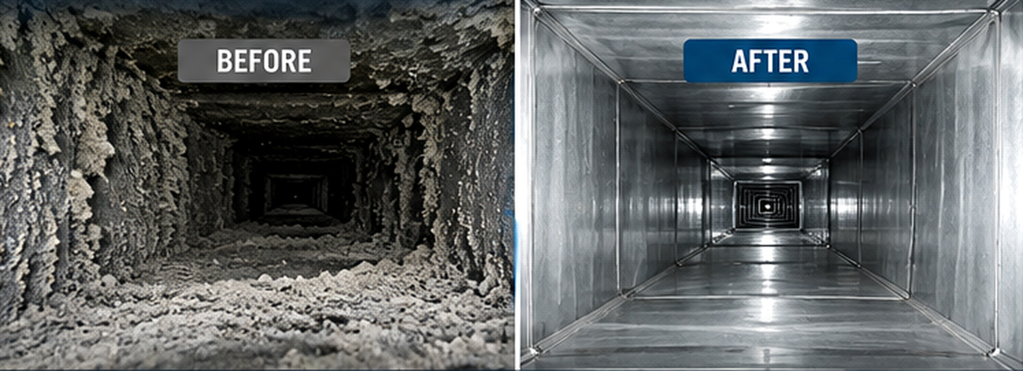 Illustrative duct cleaning before and after comparison